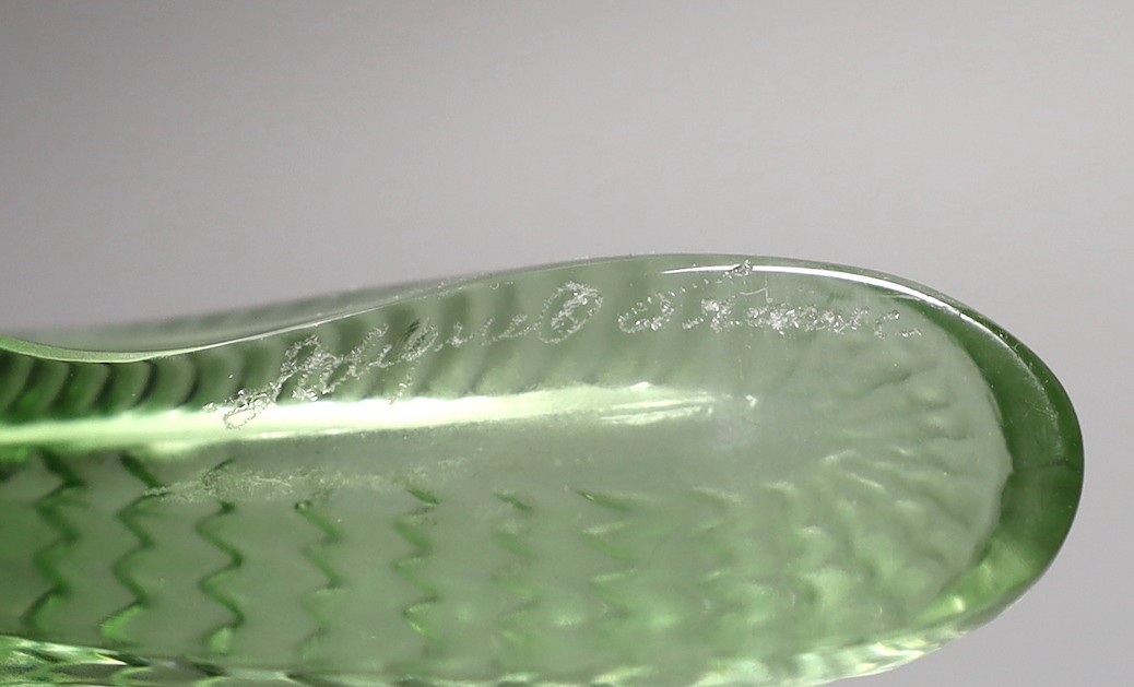 A Lalique green glass salamander, 18cm long